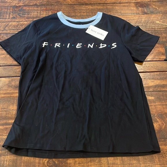 Love Tribe Black 'Friends' Tee with Blue Trim - Picture 1 of 6